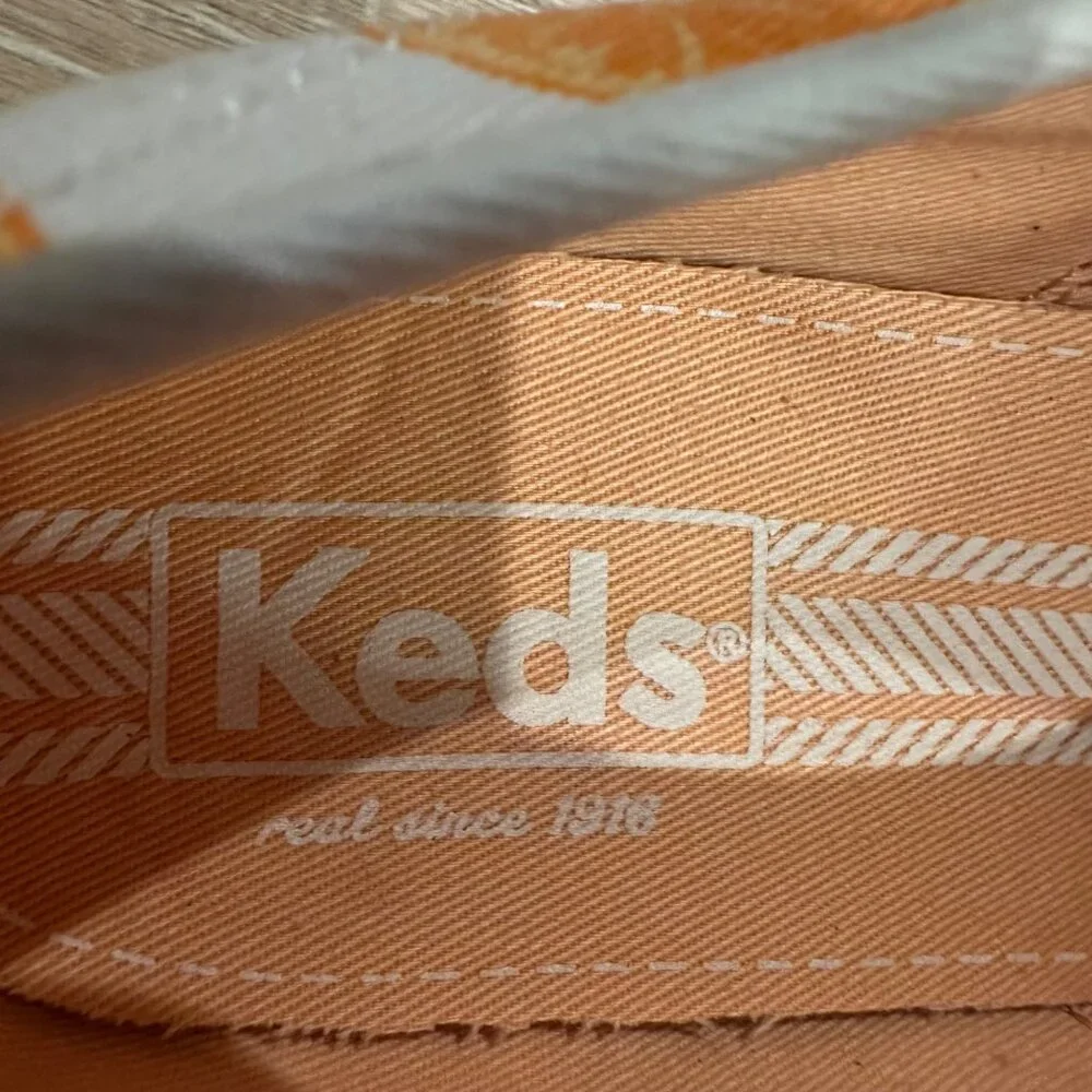 WOMENS CANVAS KEDS ORANGE PATTERN WHITE 7.5 SNEAKERS SHOES